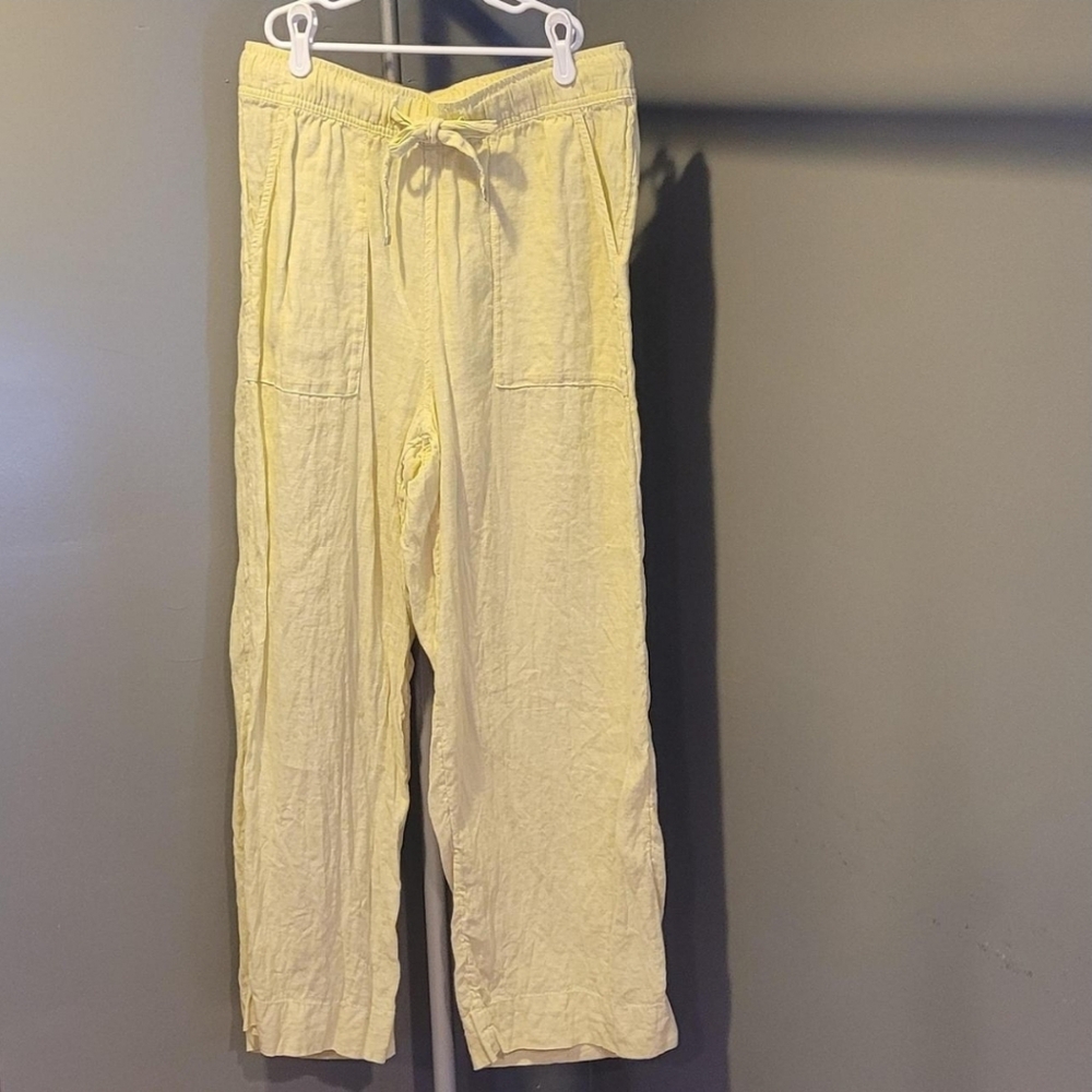 Joie 100% Linen High Rise Wide Leg Pants, Size M, Pastel‎ Yellow Green